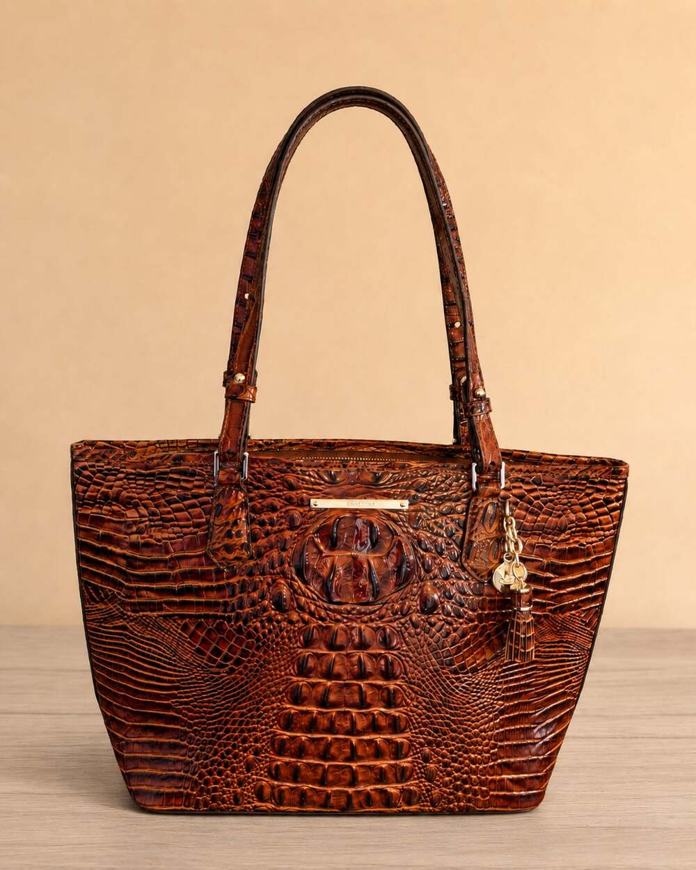 Brahmin Medium Asher Tote Bag in Pecan Crocodile-Embossed Leather